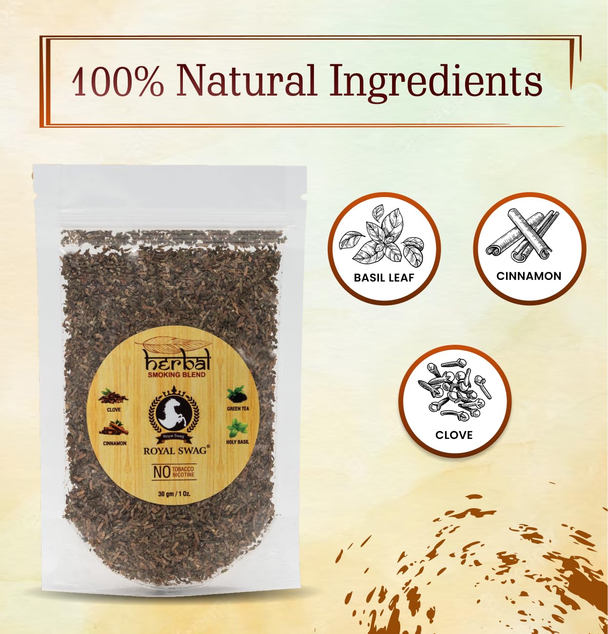 Royal Swag Herbal Smoking Mixture Cinnamon & Clove - Tobacco Free (30g / 1.0 oz Pouch)
