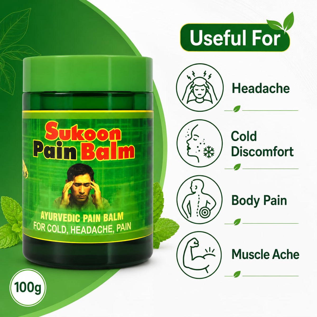 Mahida's Sukoon Pain Balm – Topical Balm for Temporary Relief from Minor Aches, Pains & Discomfort – 100ml (Pack of 2)