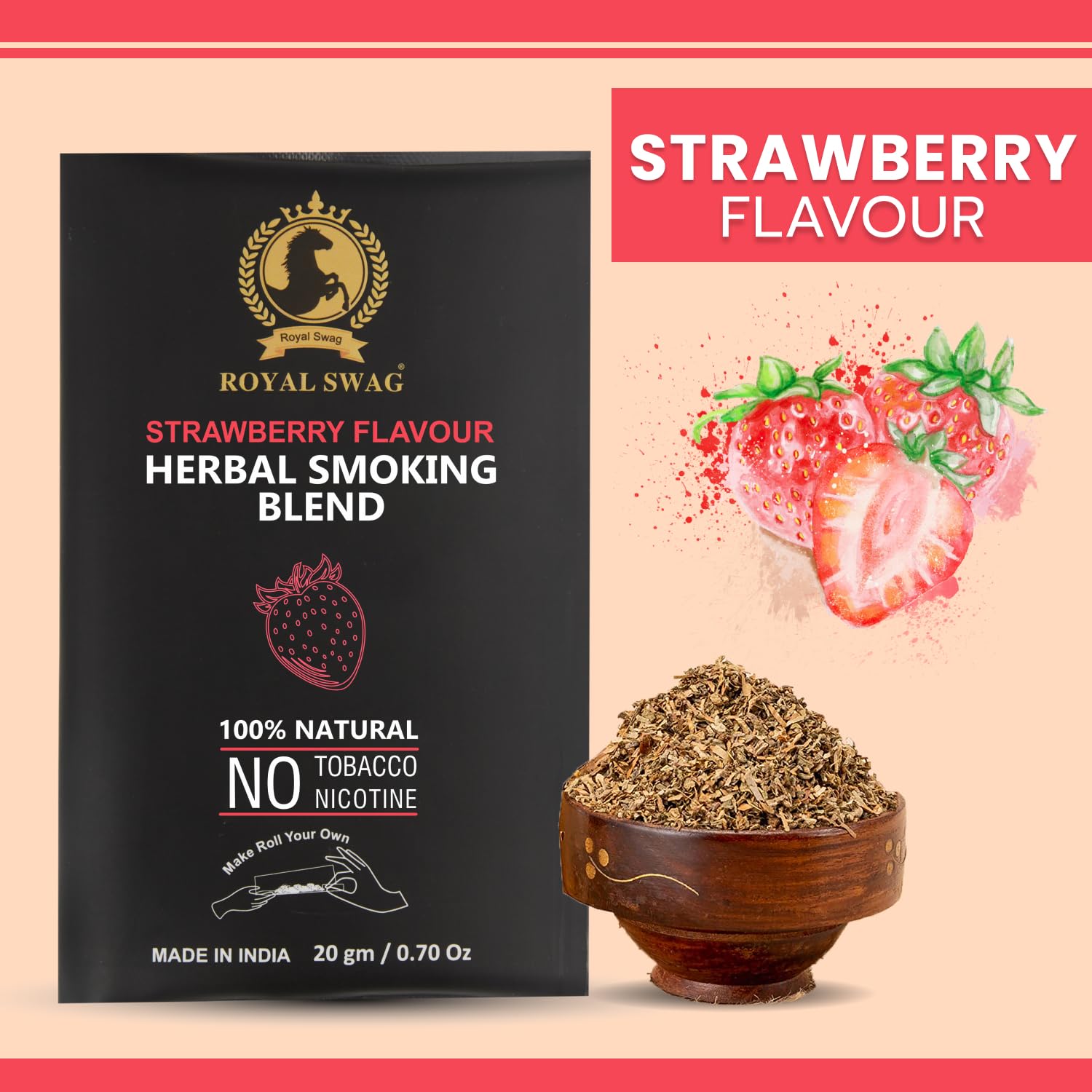 Royal Swag Herbal Smoking Mixture Strawberry Flavour - Tobacco Free (20g / 0.7 oz Pouch)