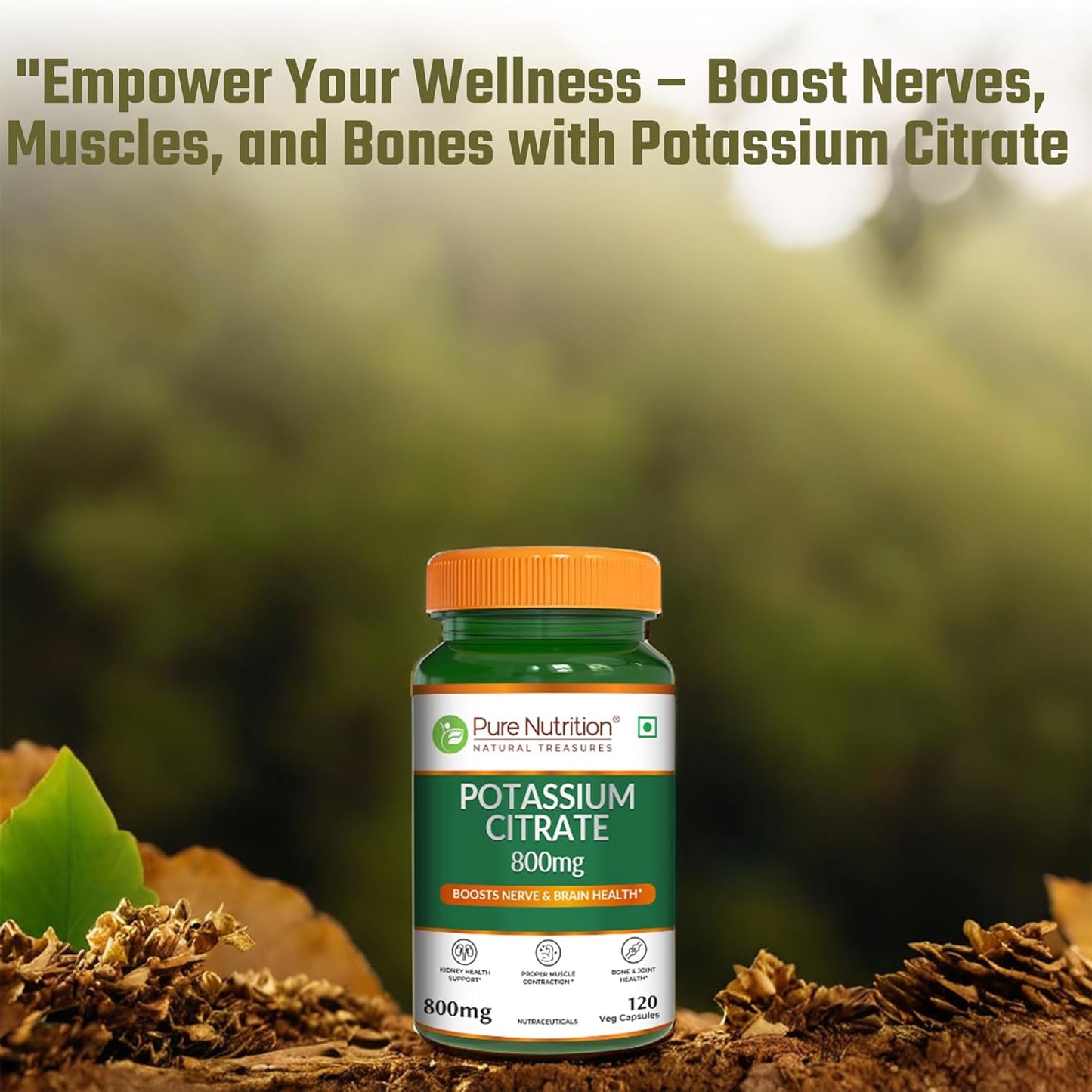 Pure Nutrition Potassium Citrate Capsules 800mg | Promotes Nerve, Muscle, Joint & Bone Health | Supports Kidney Function & pH Balance | Boosts Electrolyte Levels for Hydration & Overall Wellness- 120 Veg Capsules
