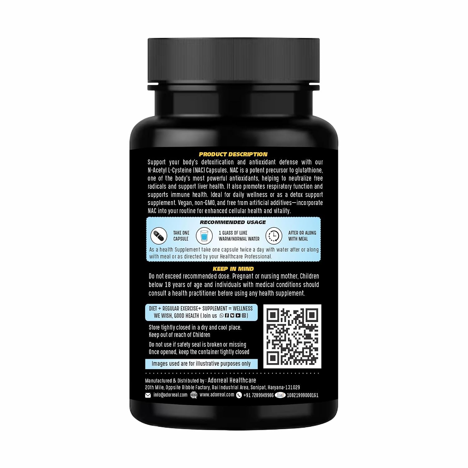 Adorreal N-Acetyl L-Cysteine (NAC) Capsules (60 Capsules) | Powerful Antioxidant, Glutathione Precursor, Respiratory & Liver Detox Support