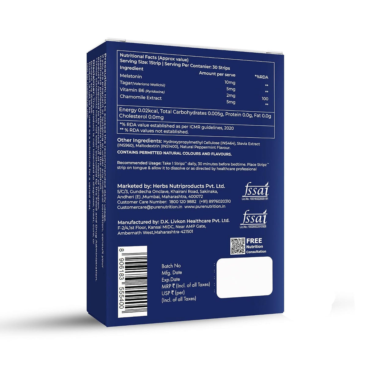 Pure Nutrition Melatonin 10mg + Vitamin B6 1.9mg, 30 ODS | Sleep & Relaxation Support