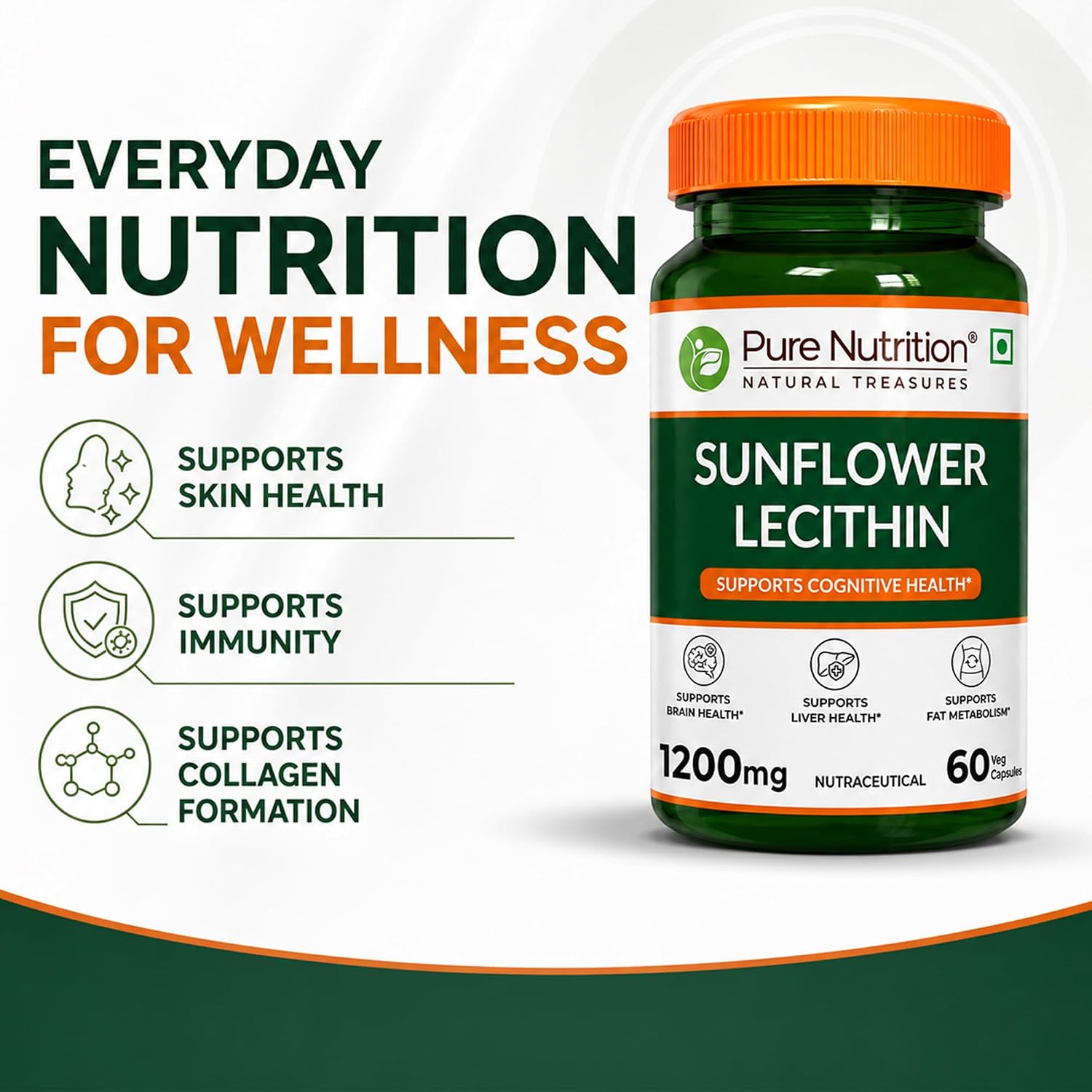 Pure Nutrition Sunflower Lecithin 1200mg, 60 Capsules | Brain & Wellness Support