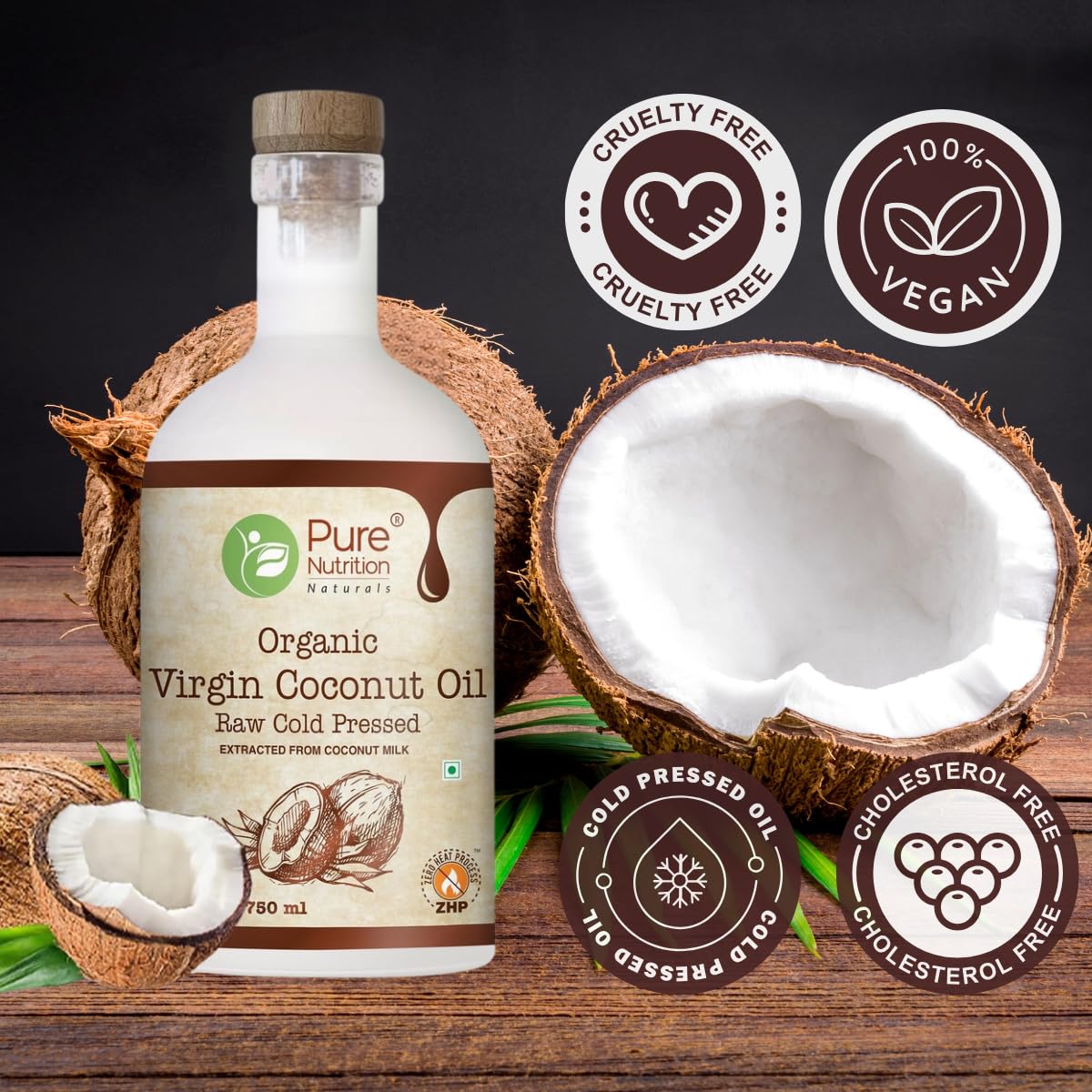 Pure Nutrition Virgin Coconut Oil 750ml Glass Bottle | Cold Pressed Natural Coconut Oil