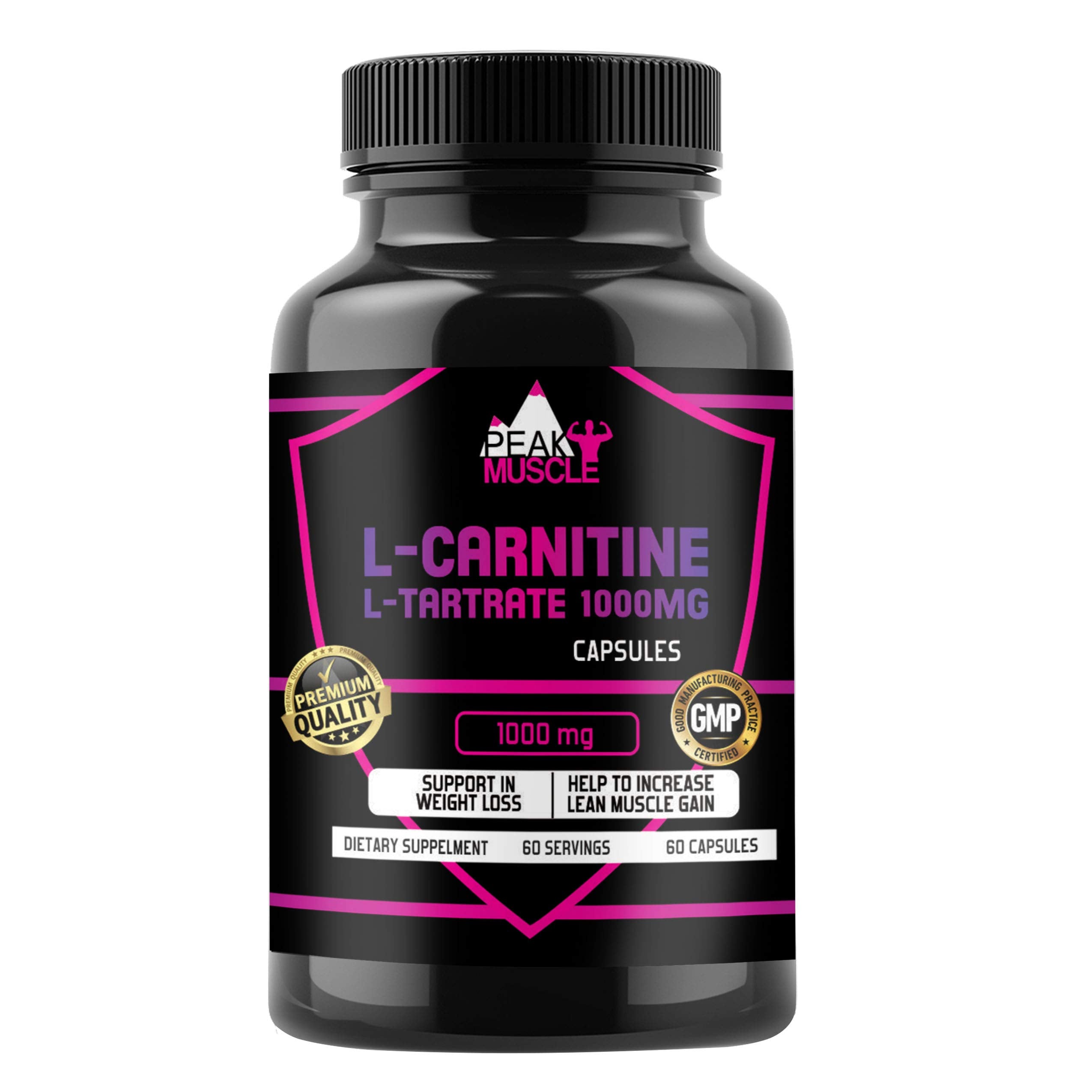 Peak Muscle L-Carnitine Capsules, 1000 mg of Pure L Carnitine in Each Serving, 120 Count, Stimulant-Free, Capsules