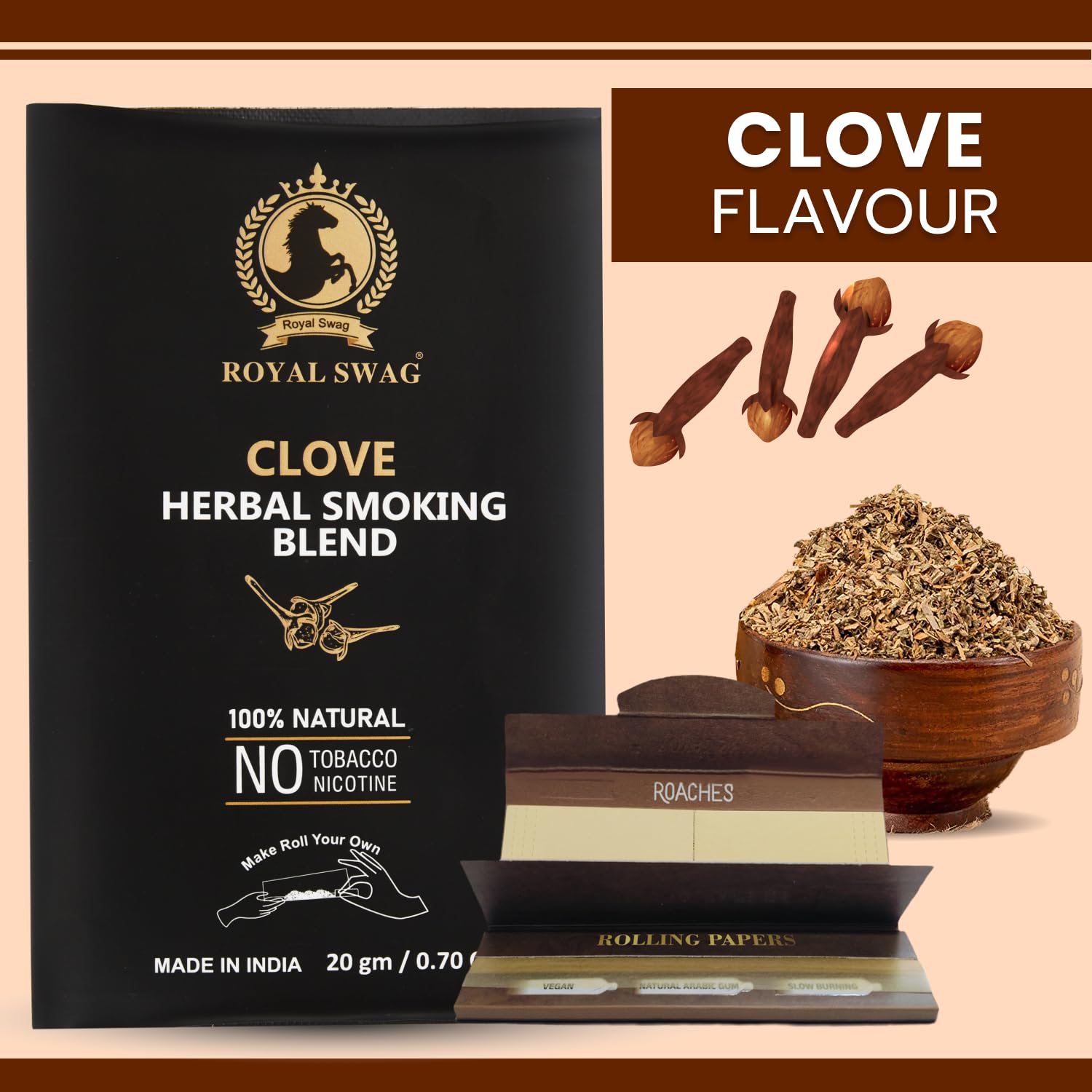 Royal Swag Clove Herbal Smoking Blend (20g) & King Size Slim Papers Combo Pack