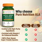 Pure Nutrition Alpha Lipoic Acid (ALA) Capsules 300mg - 120 Veg Capsules with Vitamin E | Powerful Antioxidant for Nerve & Heart Health | Supports Healthy Blood Sugar, Energy Metabolism & Cellular Protection