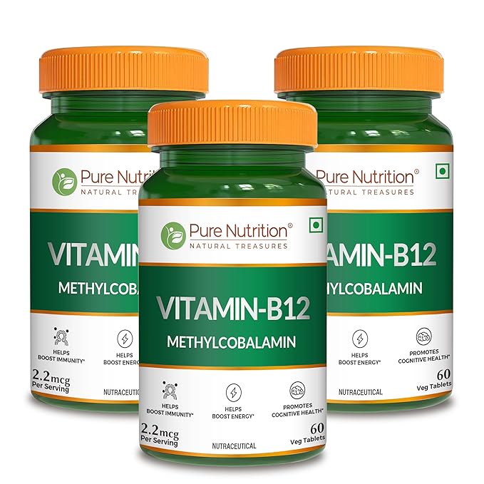 Pure Nutrition Vitamin B12 Tablets - 60 Veg Tablets | Methylcobalamin B12 for Men & Women