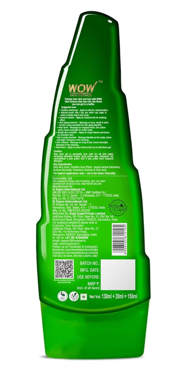 WOW Skin Science 99% Pure Aloe Vera Gel | Multipurpose Beauty Gel for Skin & Hair - 130ml
