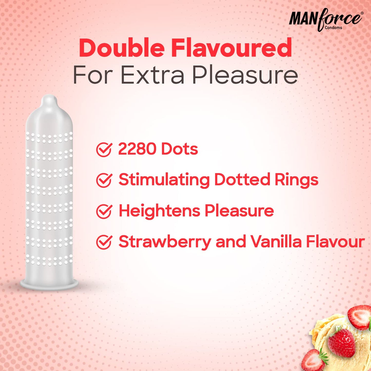 Manforce Dotted-Ring Cocktail Condom Strawberry & Vanilla for Men- 20 Count (Pack of 2)