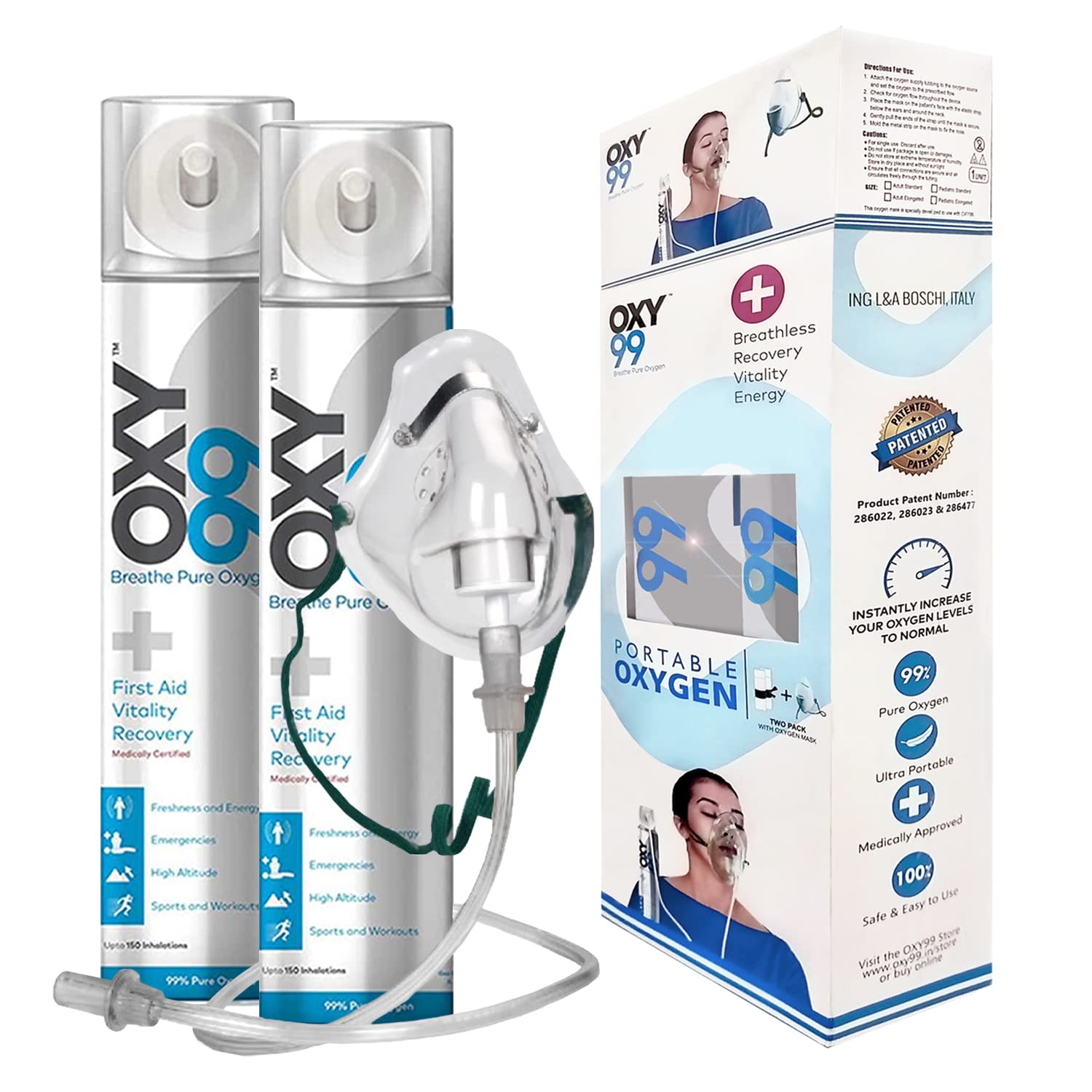 Oxy99 Portable Oxygen Can (6ltr Each) with 1 Mask - Pack of 2