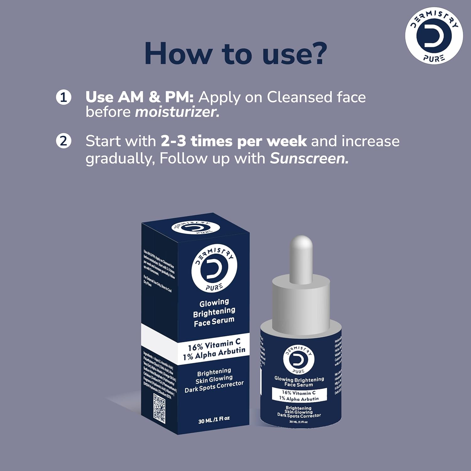 Dermistry Pure 16% Vitamin C 1% Alpha Arbutin Glowing Brightening Face Serum