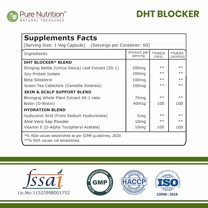 Pure Nutrition DHT Blocker 60 Capsules | Hair & Scalp Support Supplement | Herbal Formula