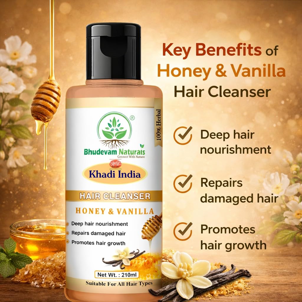 Bhudevam Naturals Khadi Honey & Vanilla Shampoo – Mild, Nourishing Care for Daily Use- 420ML (Pack of 2)