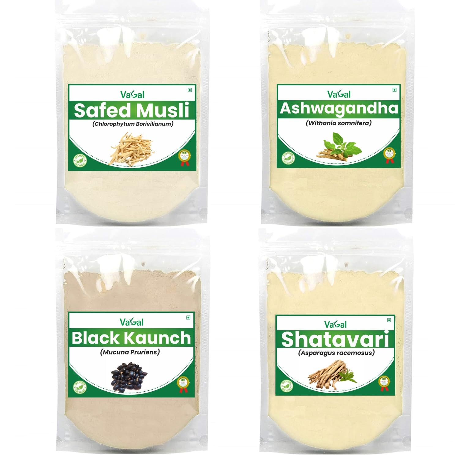 Vagal Safed Musli, Ashwagandha, Kaunch & Shatavari Powder - Premium Vitality Combo (100g x 4 Pack)