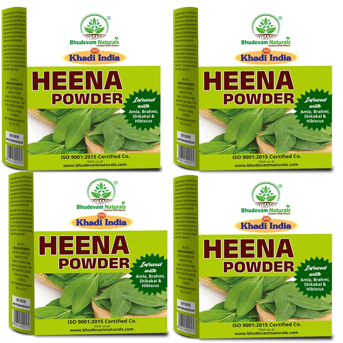 Bhudevam Naturals Khadi 100% Natural Henna Powder for Hair – Herbal Mehndi, Chemical Free Hair Color, Grey Coverage & Deep Conditioning- 400GM (Pack of 4)