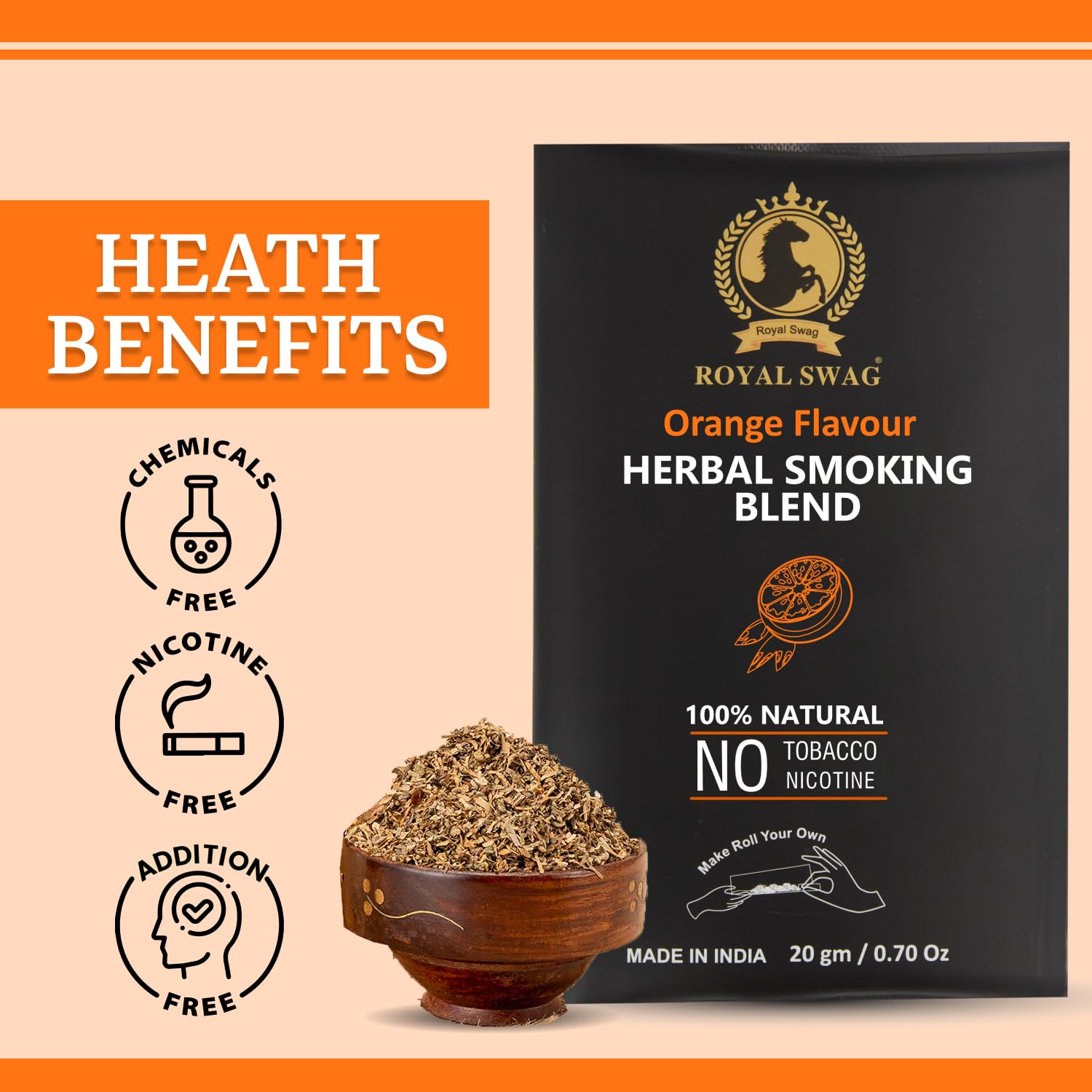 Royal Swag Herbal Smoking Mixture Orange Flavour - Tobacco Free (20g / 0.7 oz Pouch)