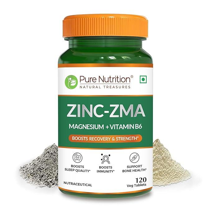 Pure Nutrition Zinc-ZMA 800 mg Veg Tablet with Magnesium & Vitamin B6 for Immunity, Bones & Muscles | 120 Veg Tablet