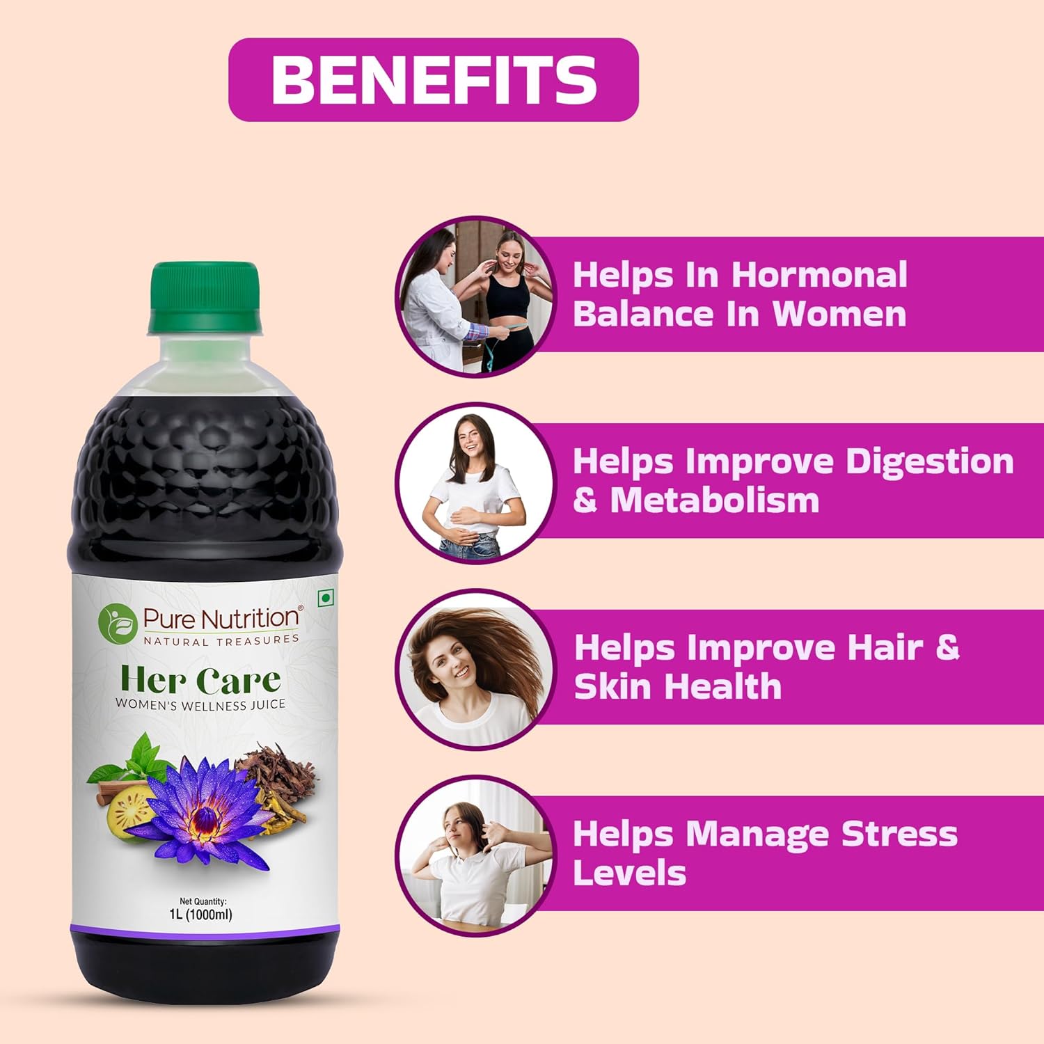 Pure Nutrition Her Care Juice – 1000ml | Women’s Herbal Wellness Blend