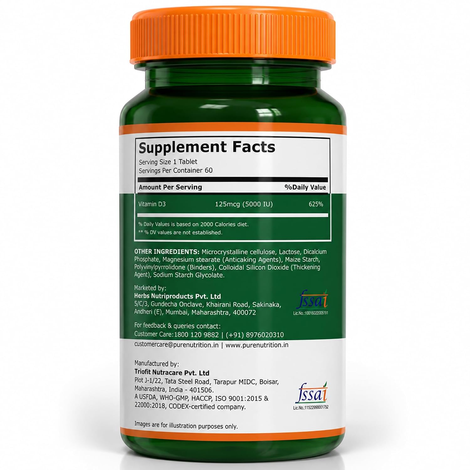 Pure Nutrition Vitamin D3 5000 IU, 60 Tablets | Bone, Muscle & Immune Health Support