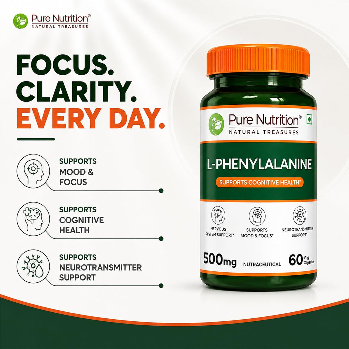 Pure Nutrition L-Phenylalanine 60 Capsules | Amino Acid Supplement for Energy & Wellness Support