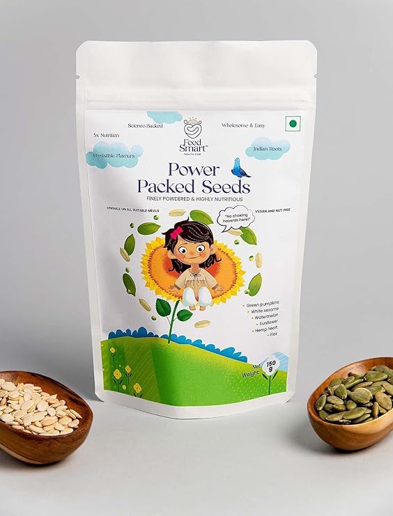 Feed Smart Power Packed Seeds - 6 Super Seeds Roasted & Powdered with 23 Vitamins and Nutrients - Nut Free, Gut Friendly, Healthy Fats (150g)