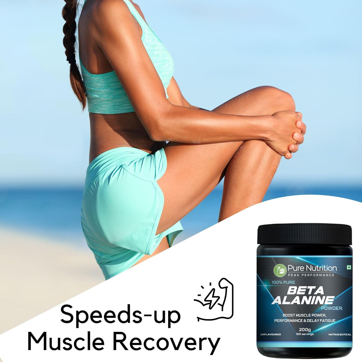 Pure Nutrition Beta Alanine Powder (200 gm), Unflavored | Pre Workout Supplement Amino Acid | Boost Muscle Power & Improve Performance