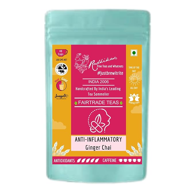 Radhikas Fine Teas Anti - Inflammatory Ginger Chai - Promote Wellness & Reduce Inflammation - 100gm