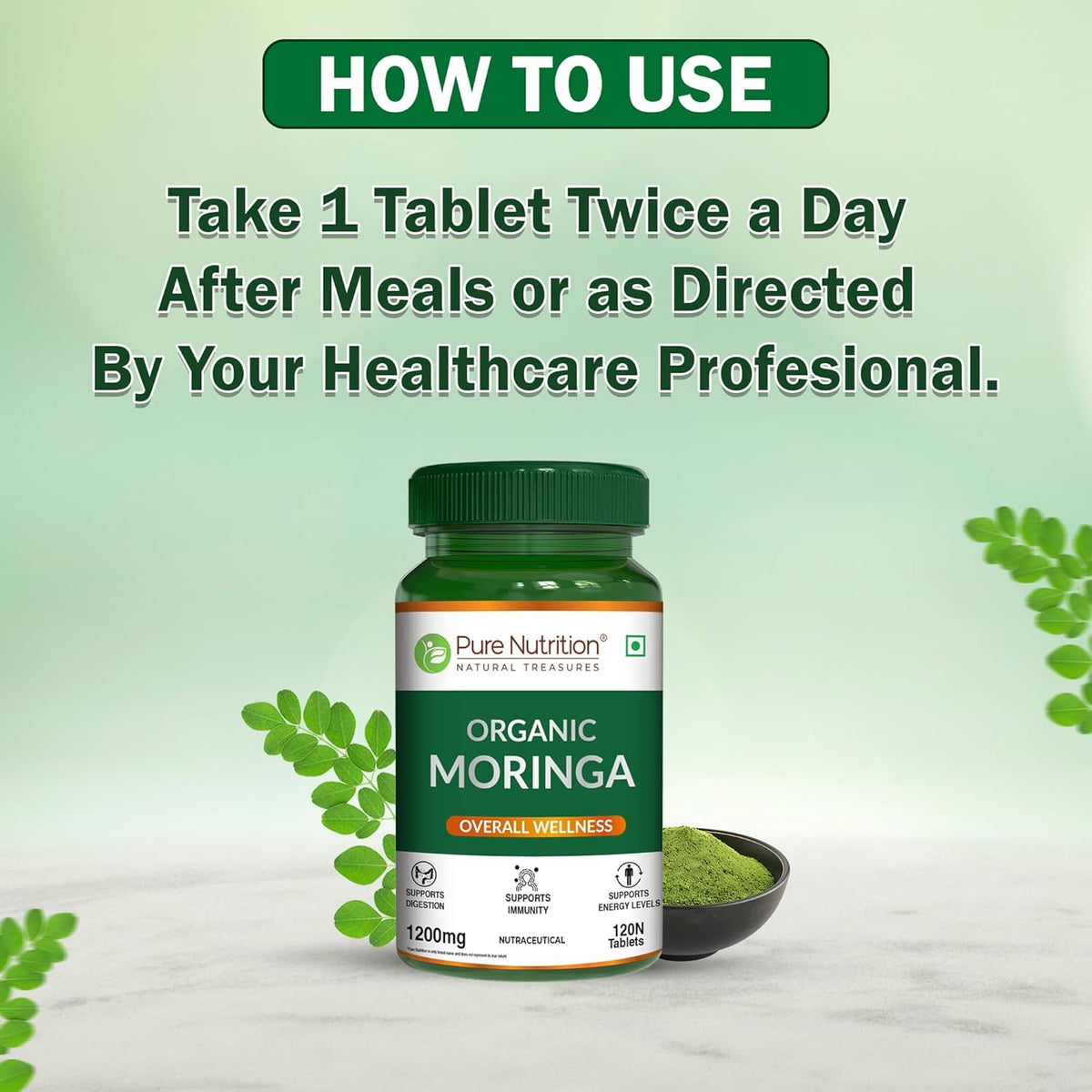 Pure Nutrition Moringa 250mg, 30 Tablets | Herbal Supplement for Daily Wellness & Nutrition Support
