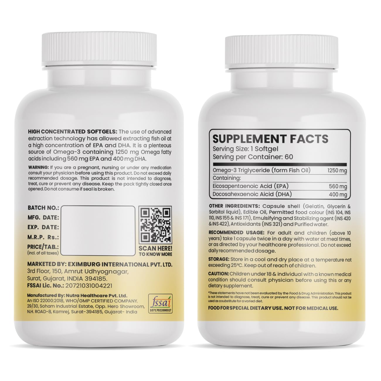 Royal Swag Omega 3 Fish Oil 1250mg - High Potency EPA & DHA (60 Capsules)