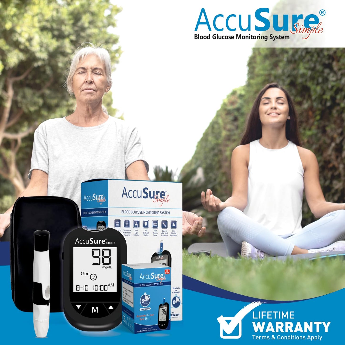 AccuSure Simple Digital Glucometer Kit |with 25 Strips, 10 Lancet,1 Lancing device for Accurate Blood Glucose Sugar Testing Machine