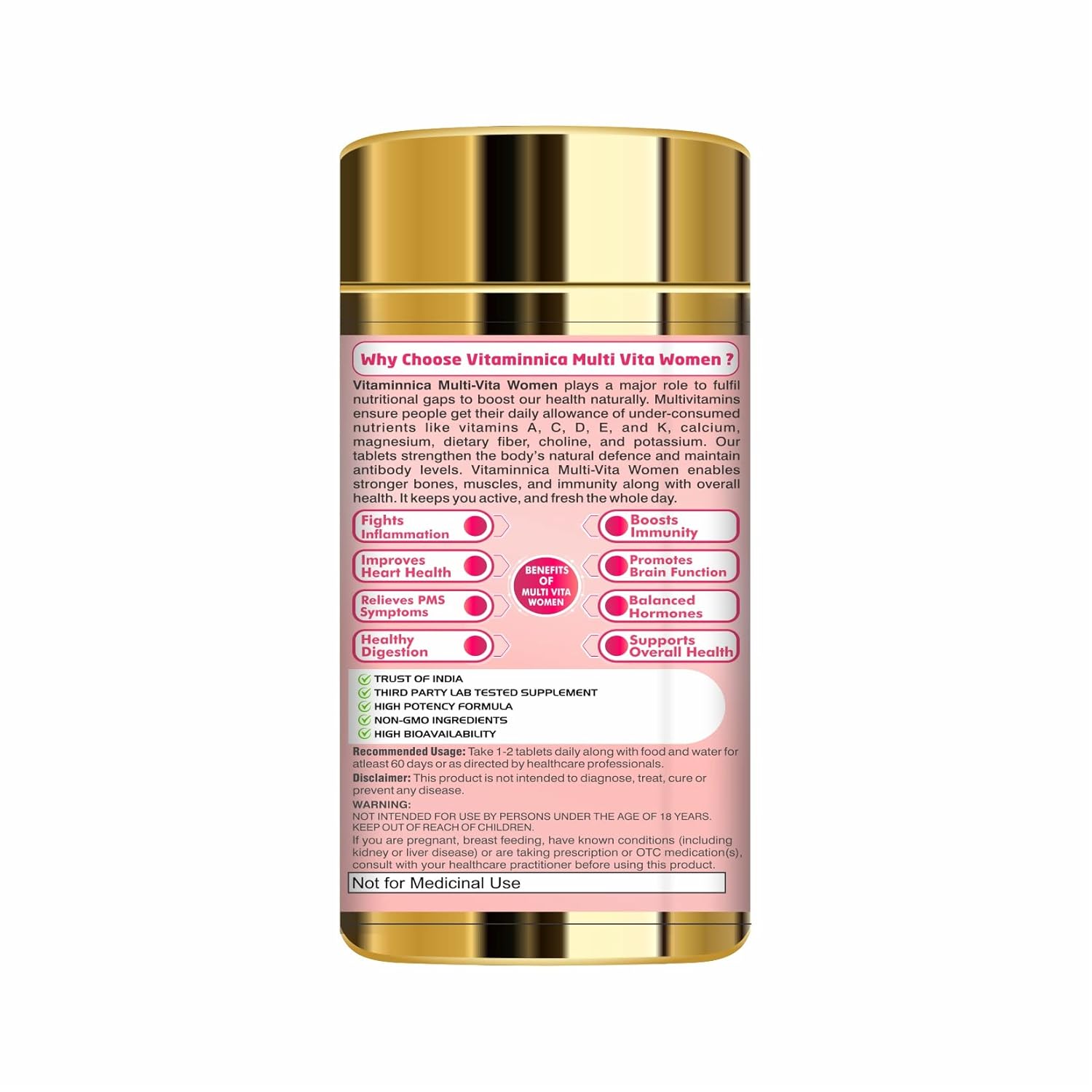 Vitaminnica Multivitamins for Women - Comprehensive Daily Formula with 29 Vital Nutrients, 60 Tablets