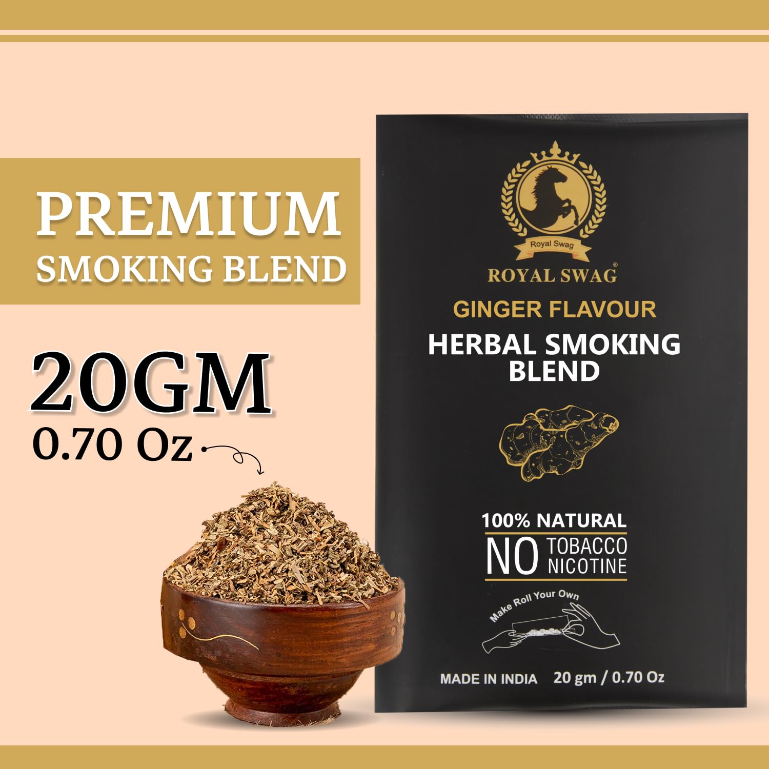 Royal Swag Herbal Smoking Mixture Ginger Flavour - Tobacco Free (20g / 0.7 oz Pouch)
