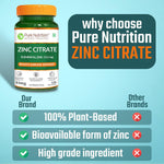 Pure Nutrition Zinc Citrate Tablets 44mg | High Absorption Zinc Supplement for Immunity, Blood Sugar & Bone Health | Supports Muscle Recovery, Skin Glow, Hair Strength & Nail Growth | Essential Mineral for Overall Wellness – 120 Veg Tablets