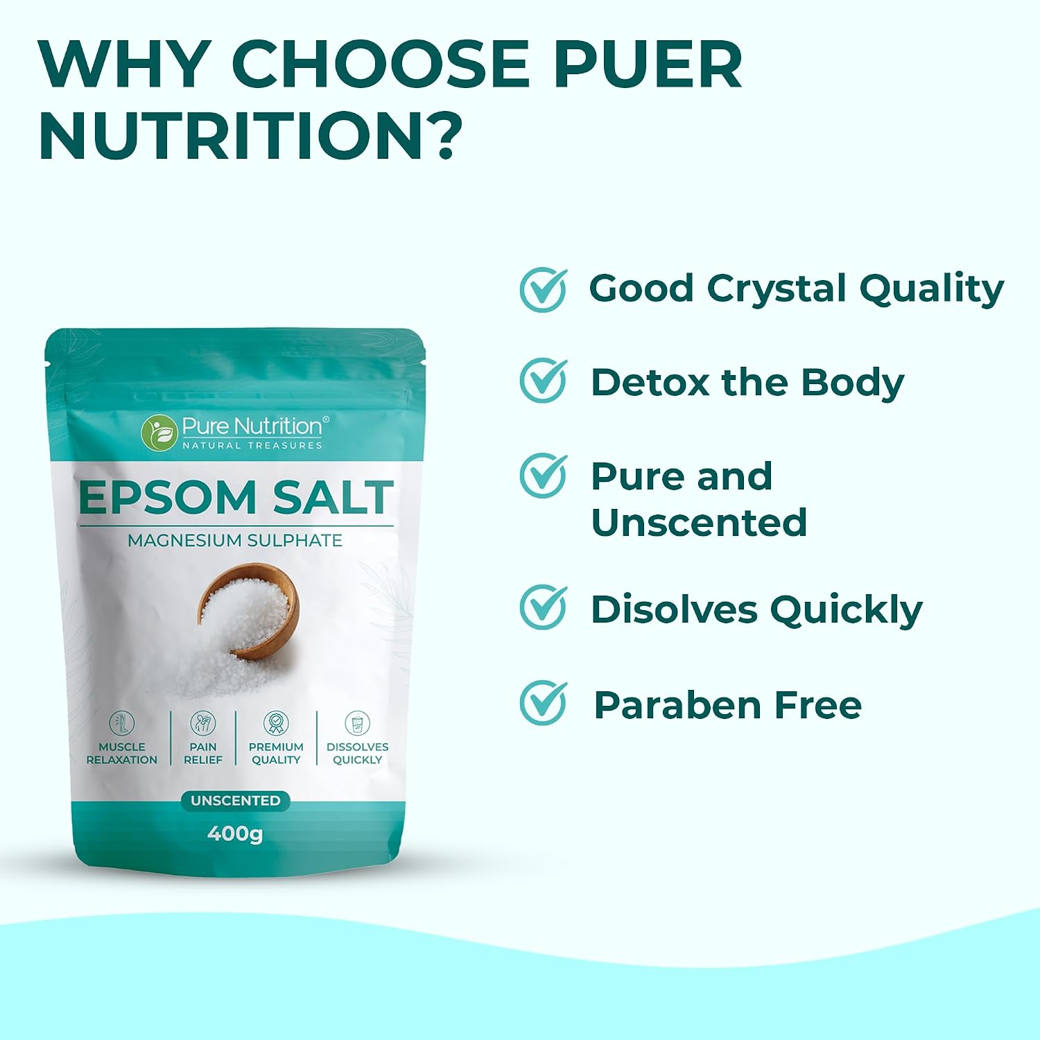 Pure Nutrition Epsom Salt 450g | Magnesium Sulfate Salt | Bath Soak & Relaxation Support