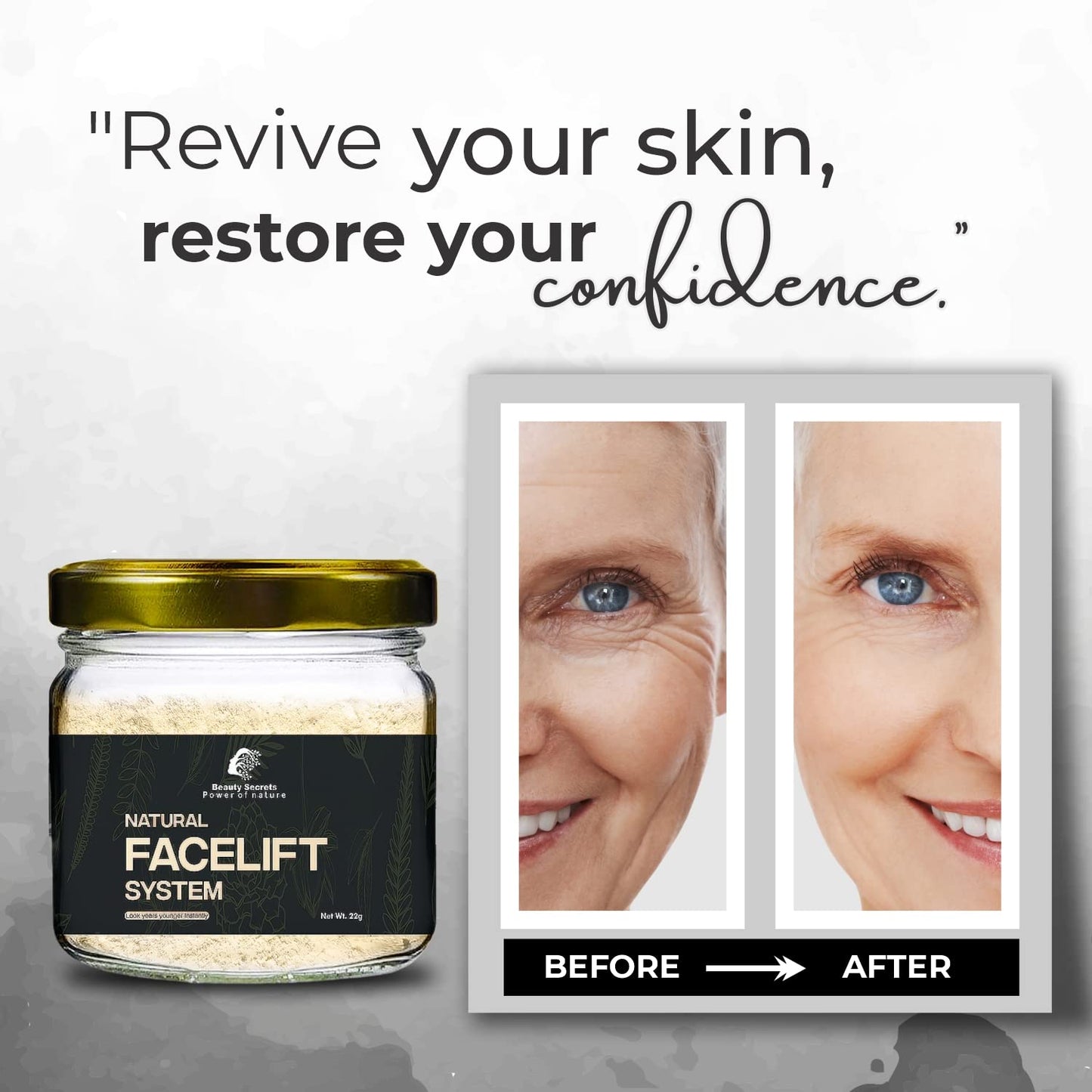 Beauty Secrets Natural Face Lifting Pack/Mask || Beauty Secrets Instant Face Lift System | Tight,Glowing and Youthful Skin in just 20 Minutes | For Men & Women | 22Gms