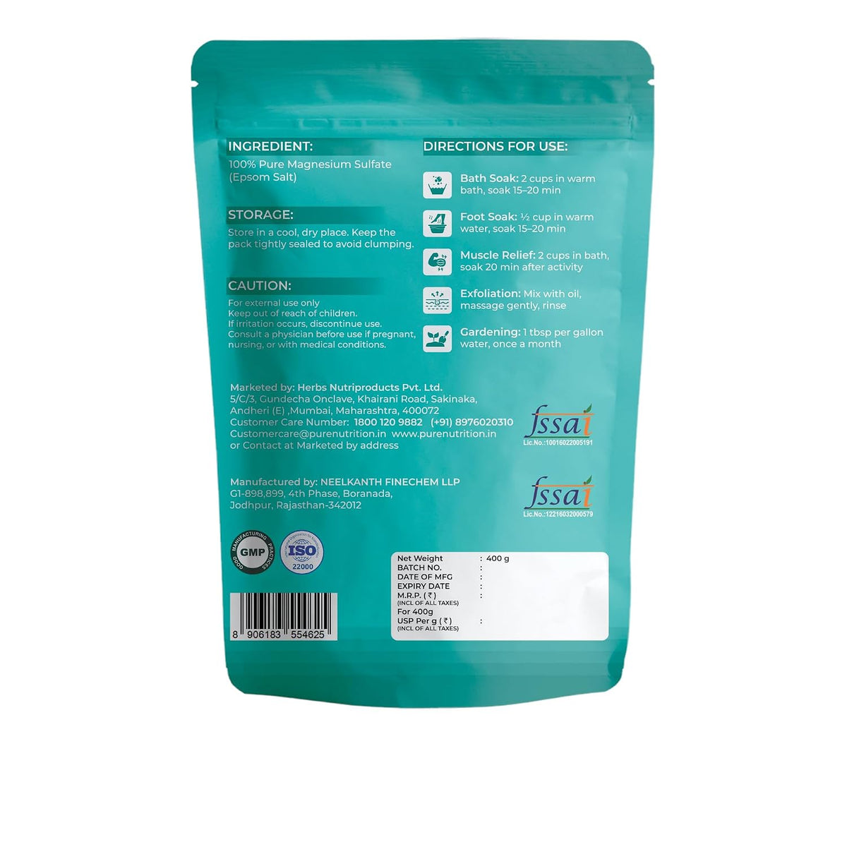 Pure Nutrition Epsom Salt 450g | Magnesium Sulfate Salt | Bath Soak & Relaxation Support