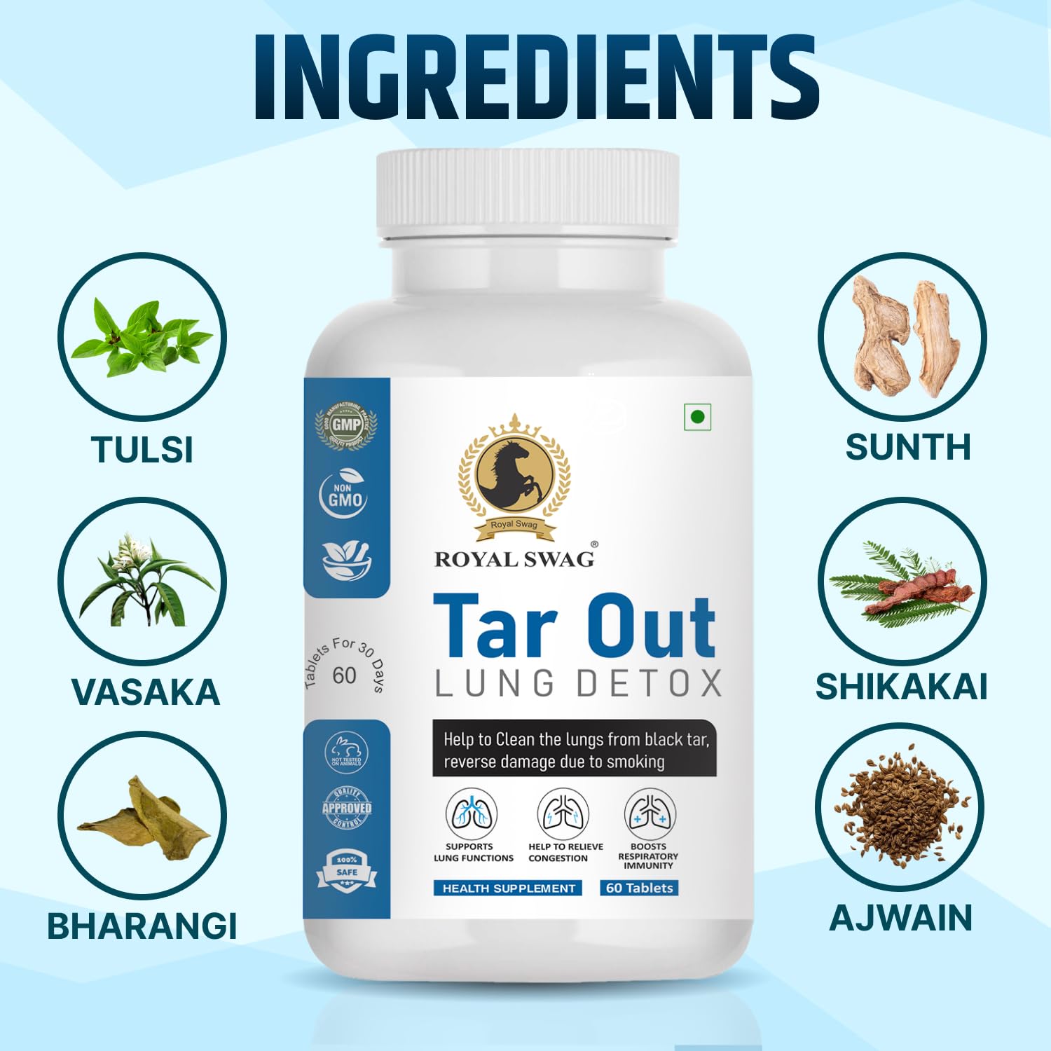 Royal Swag Tar Out Lung Detox Tablets - Natural Respiratory Support (60 Count)