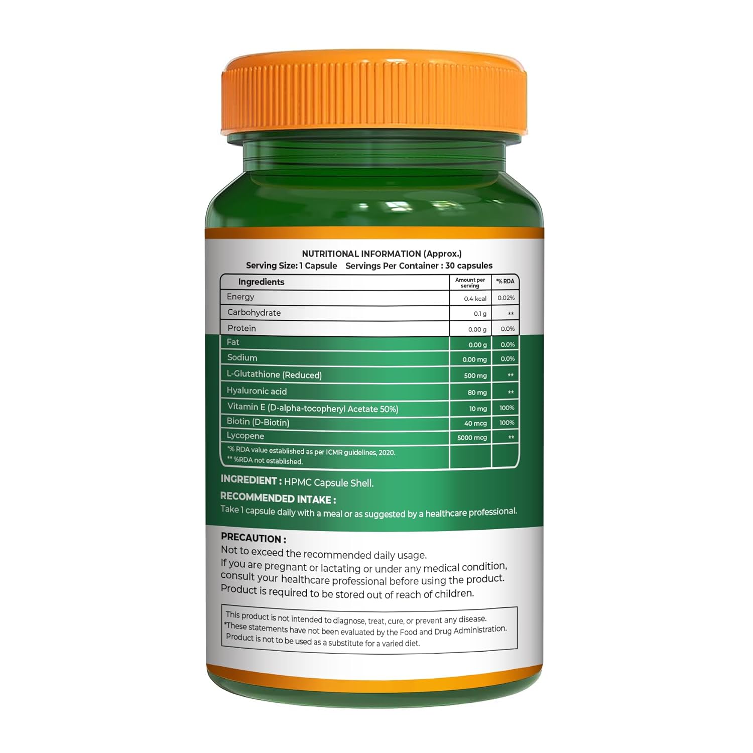 Pure Nutrition L-Glutathione Reduced – 30 Capsules | With Hyaluronic Acid, Vitamin E & Biotin | Skin Health Support