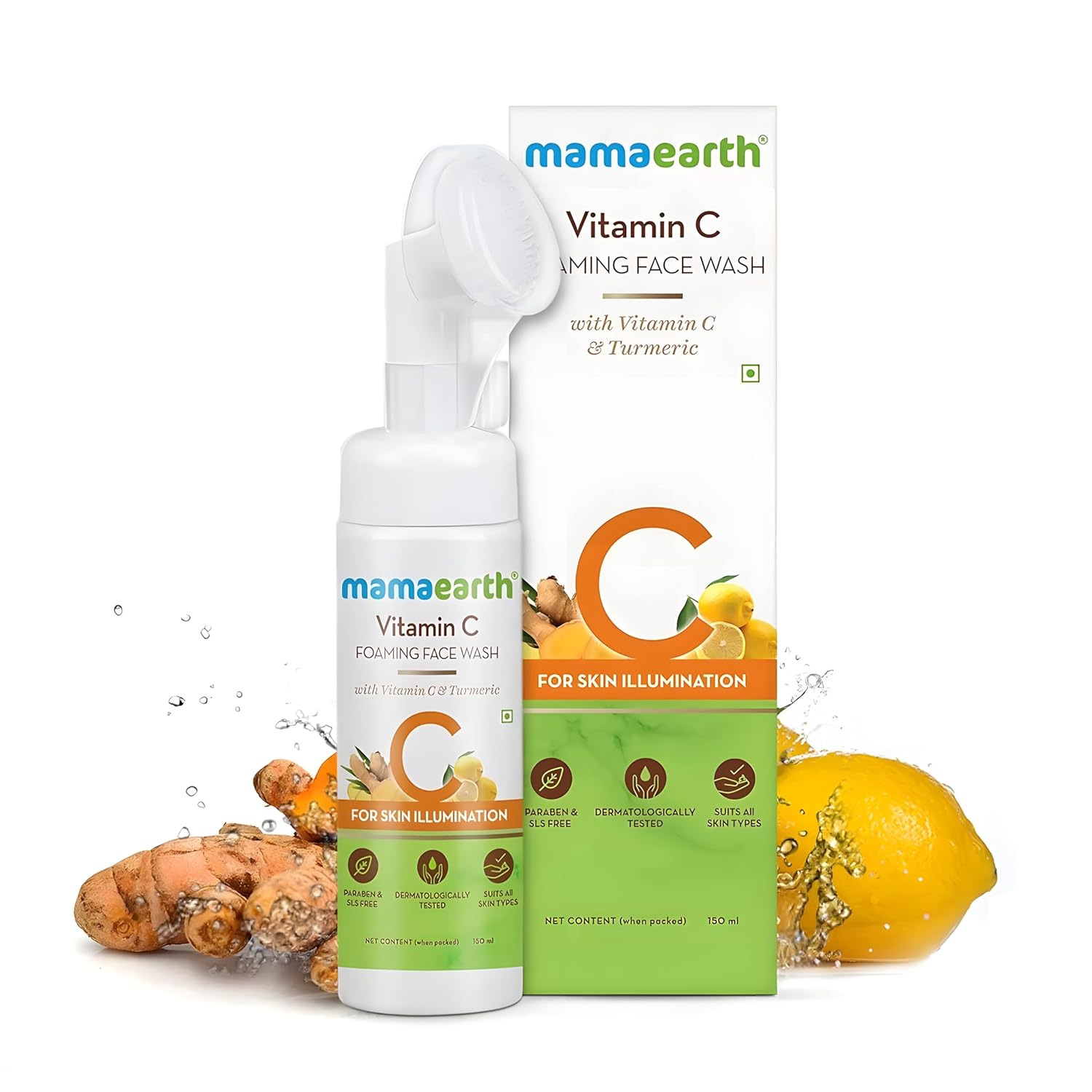 Mamaearth Vitamin C Face Wash with Turmeric & Foaming Silicone Cleanser Brush - 150ml