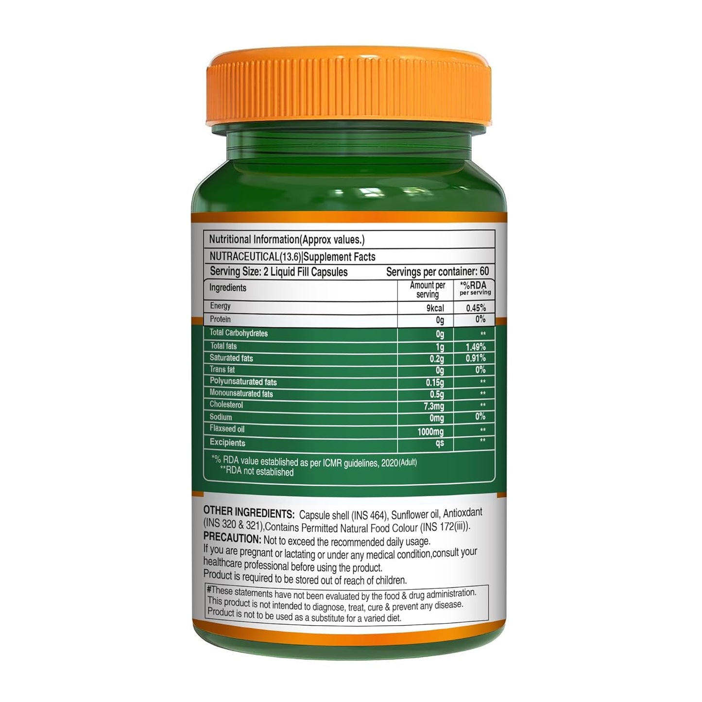 Pure Nutrition Flaxseed Oil Capsules (1000mg) - 120 Veg Capsules
