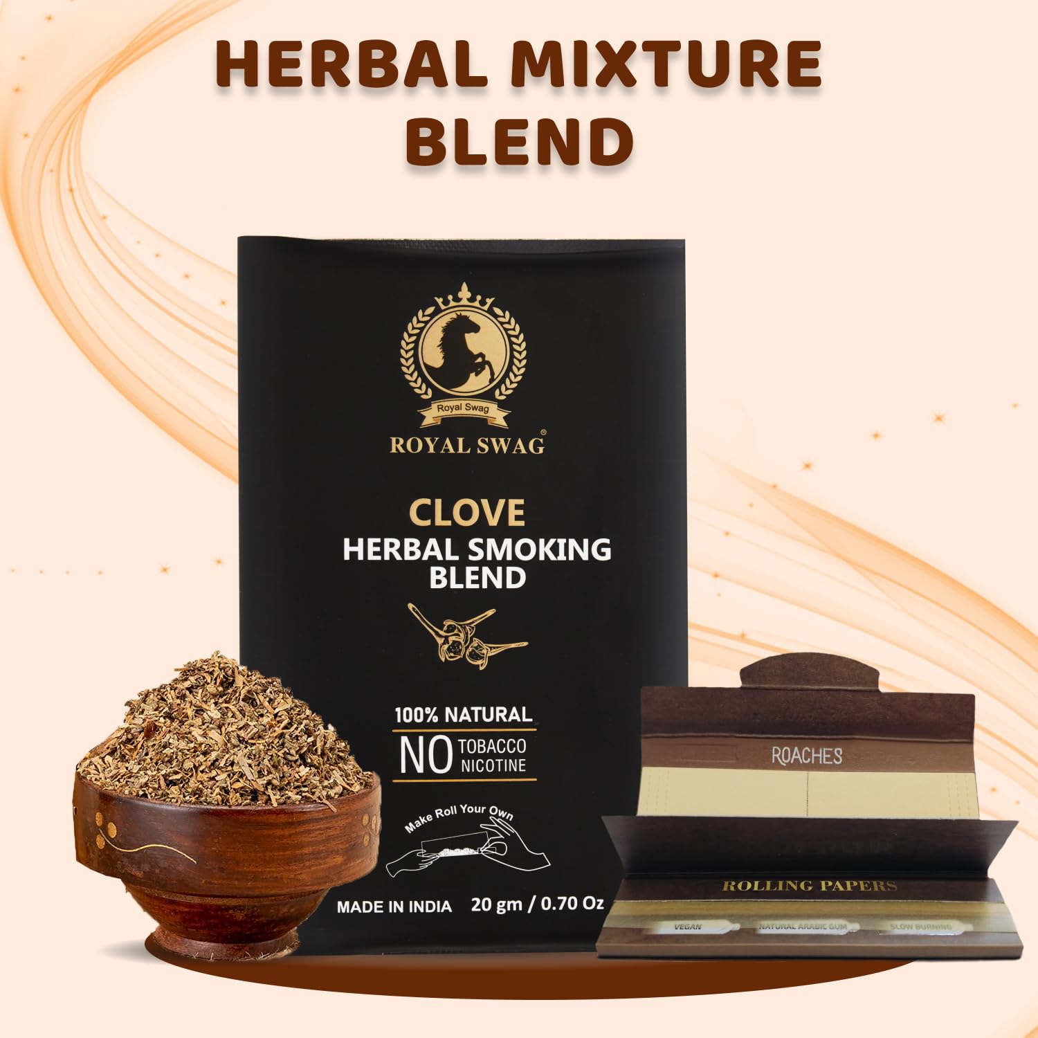 Royal Swag Clove Herbal Smoking Blend (20g) & King Size Slim Papers Combo Pack