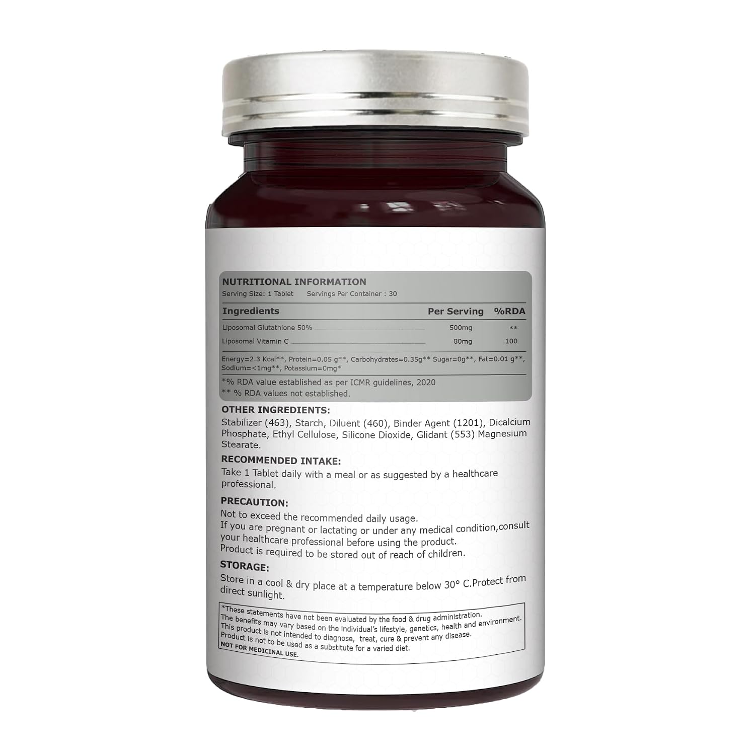 Pure Nutrition Liposomal Glutathione with Vitamin C, 30 Tablets | Antioxidant & Skin Health Support