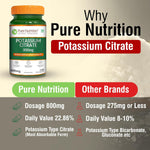 Pure Nutrition Potassium Citrate Capsules 800mg | Promotes Nerve, Muscle, Joint & Bone Health | Supports Kidney Function & pH Balance | Boosts Electrolyte Levels for Hydration & Overall Wellness- 120 Veg Capsules