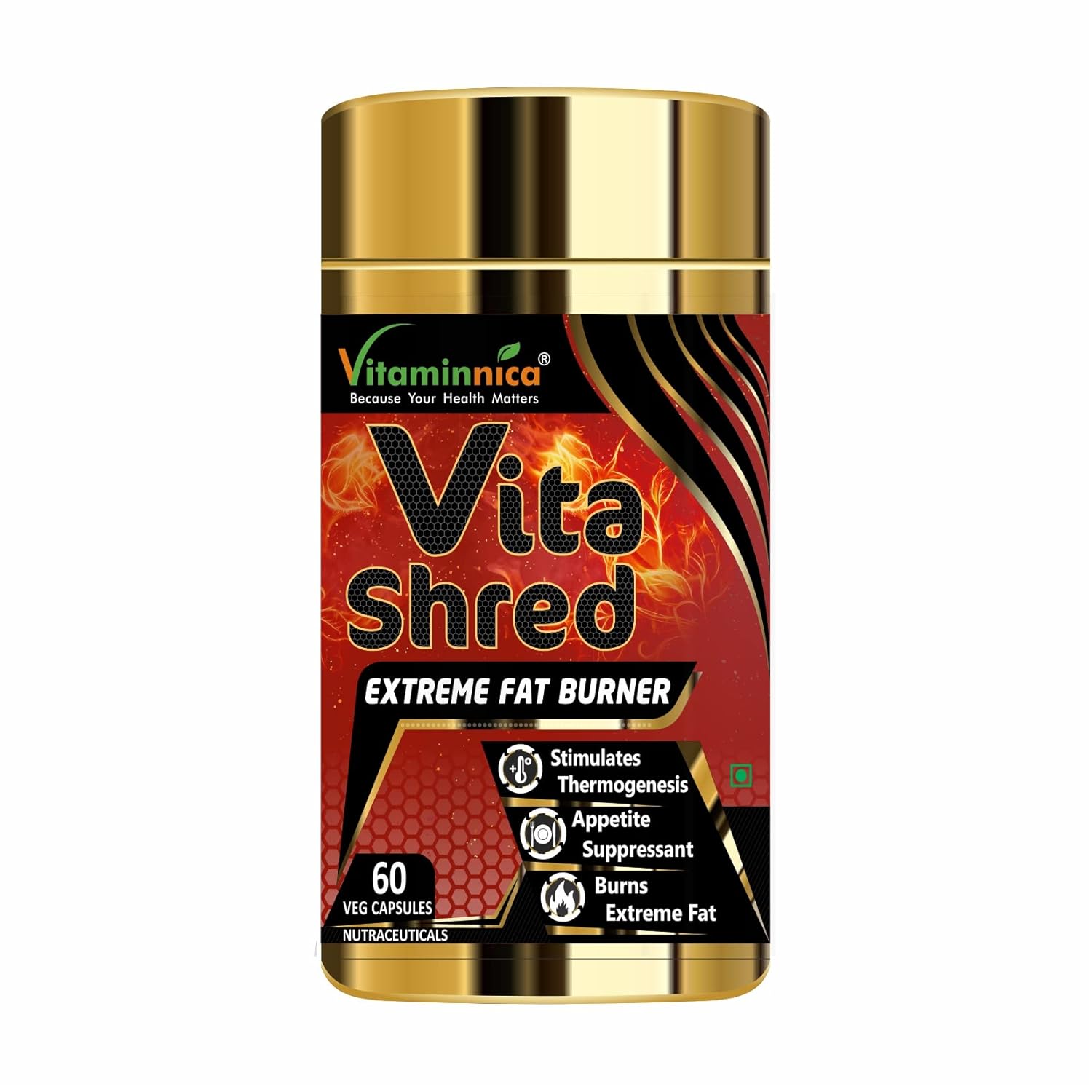Vitaminnica Vita Shred Fat Burner Capsules - Thermogenic Metabolism & Appetite Support, 60 Veg Capsules