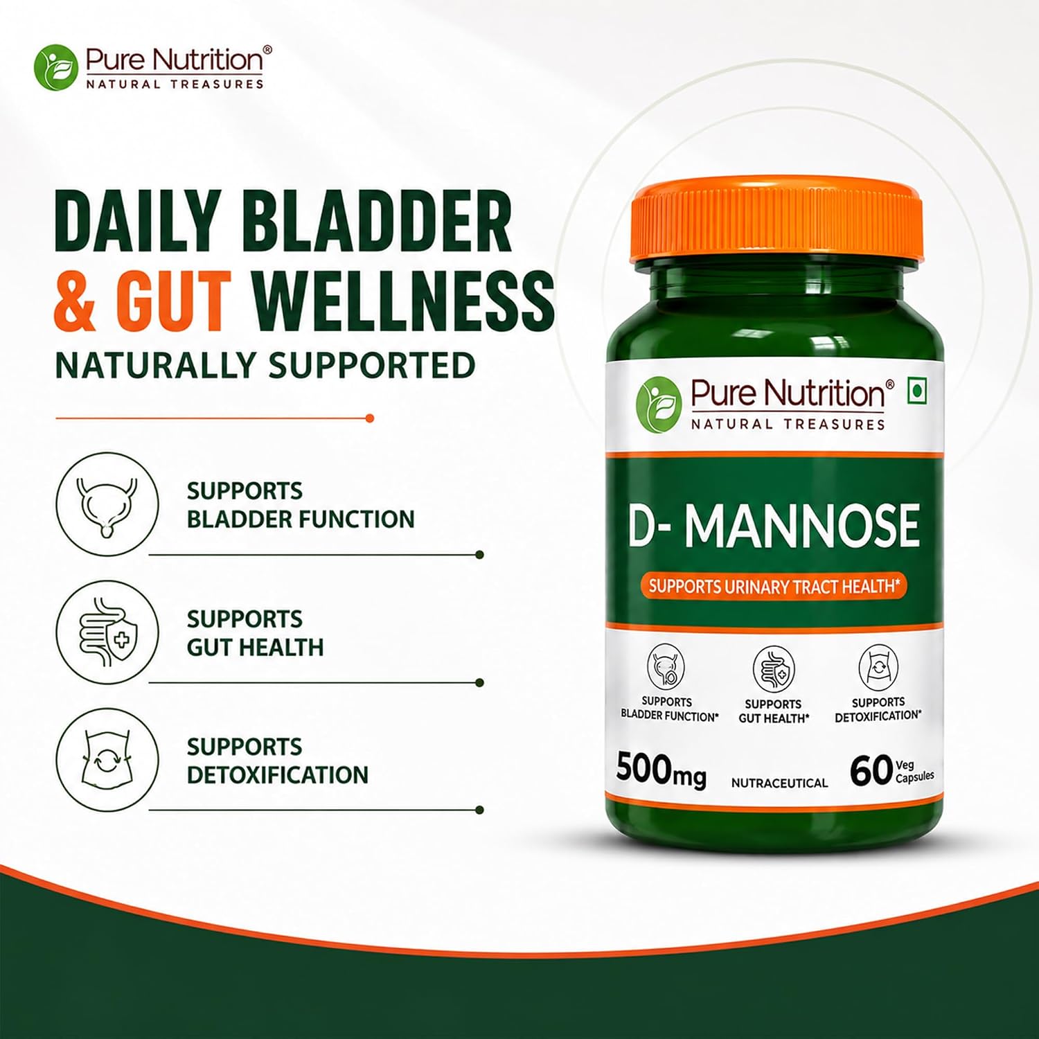 Pure Nutrition D-Mannose 500mg, 60 Capsules | Urinary Tract & Bladder Health Support