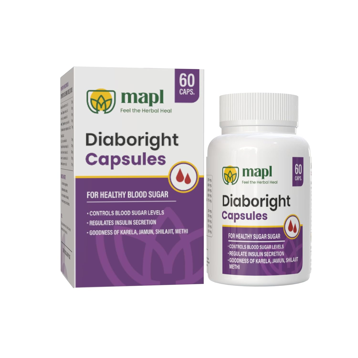 MAPL Diaboright Blood Sugar Care Capsule| Ayurvedic Formula with Neem, Giloy, Karela & Jamun | Supports Glucose Control & Immunity | 60 Capsules