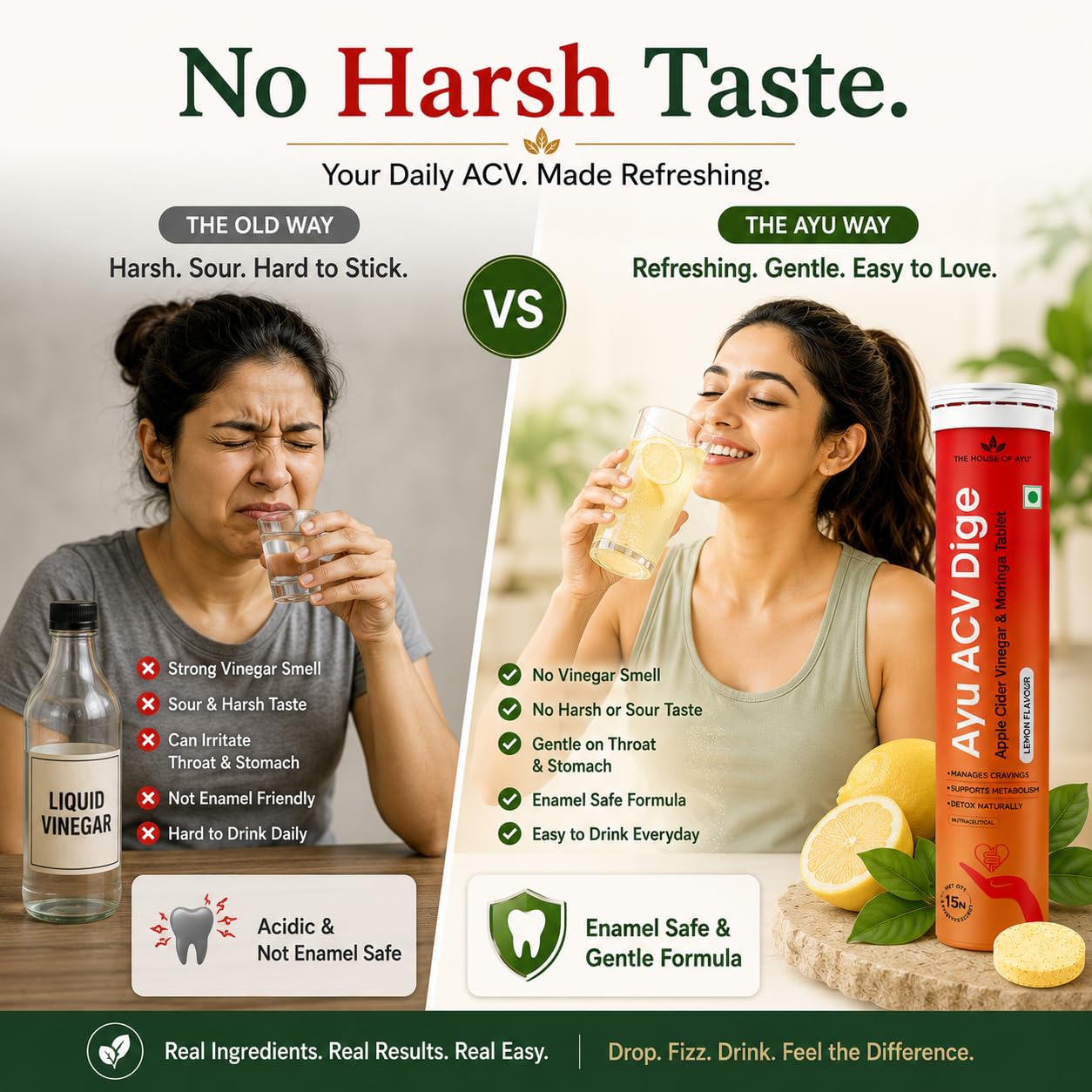 AYU ACV Digi Organic Apple Cider Vinegar Tablet for Weight Loss, 15s | 500mg ACV with Moringa, Guggul & Cinnamon, supports fat oxidation, metabolism, gut health & bloating relief, zesty lemon