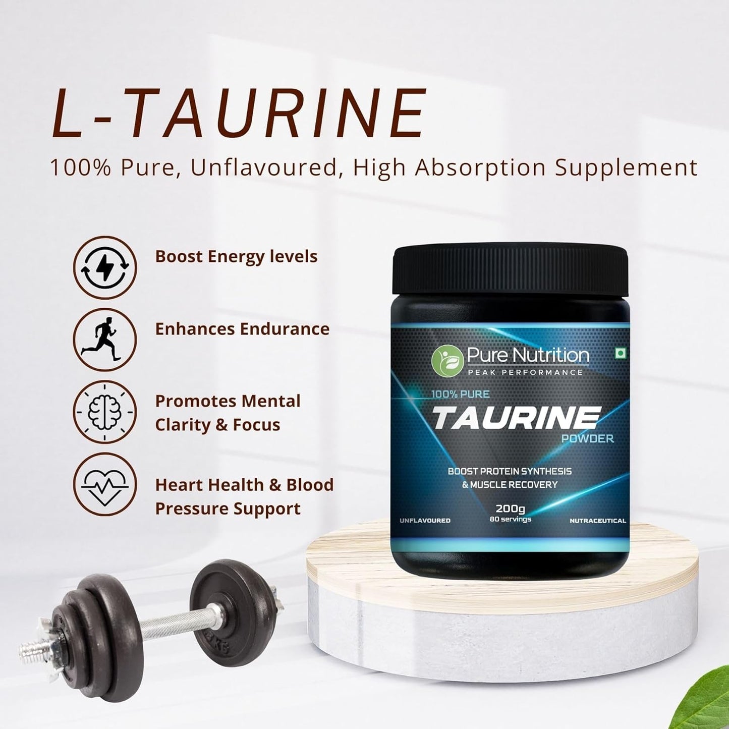 Pure Nutrition L-Taurine Powder 200g | Premium Amino Acid Supplement | Boosts Muscle Recovery & Performance | Supports Energy, Heart Health, & Overall Wellness | Ideal for Fitness, Stamina, & Active Lifestyle