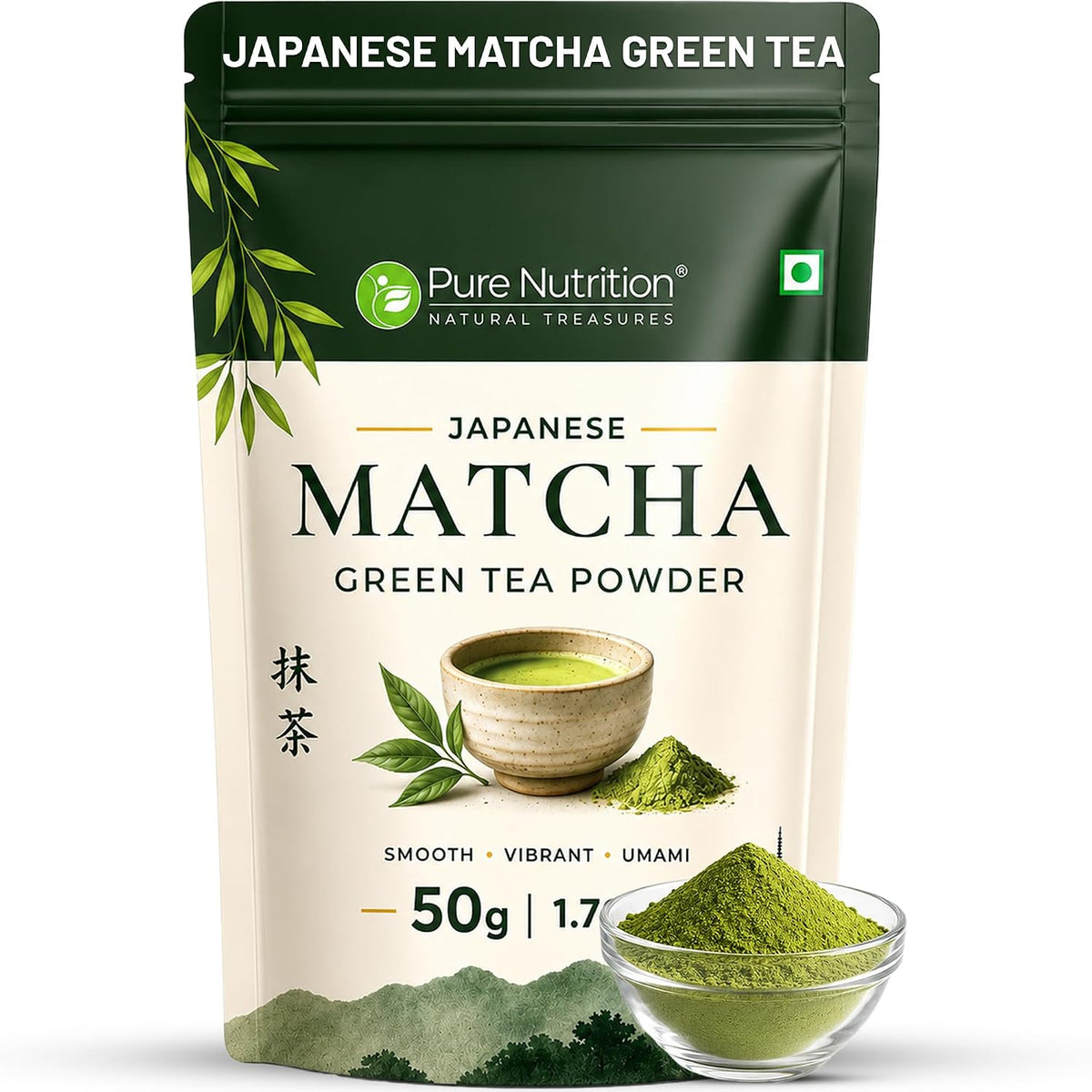 Pure Nutrition Matcha Tea 50g Pouch | Premium Green Tea Powder | Antioxidant & Wellness Support